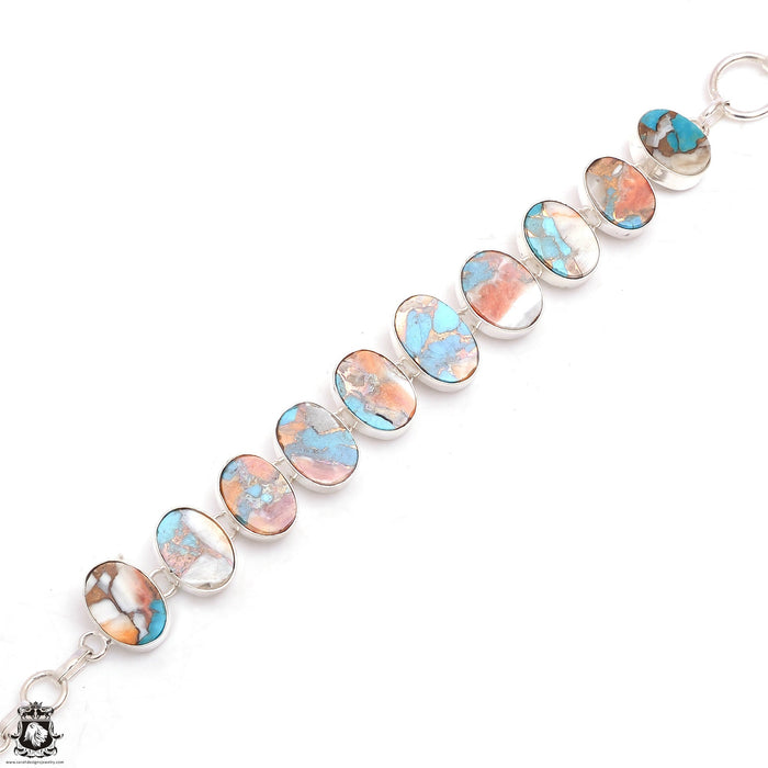 Spiny Oyster Turquoise Genuine Gemstone Silver Bracelet B4616