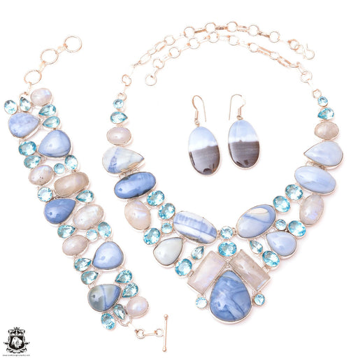 Owyhee Opal Moonstone Aquamarine Silver Earrings Bracelet Necklace Set SET1216