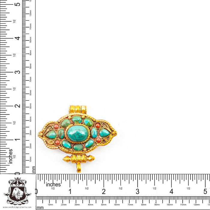 Divine Amulet Antique Coral Turquoise Ghau Amulet Prayer Box Pendant Np27