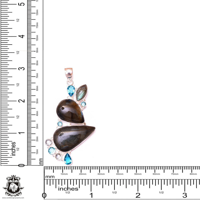 Labradorite Aquamarine Pendant & 3MM Italian Chain P9826
