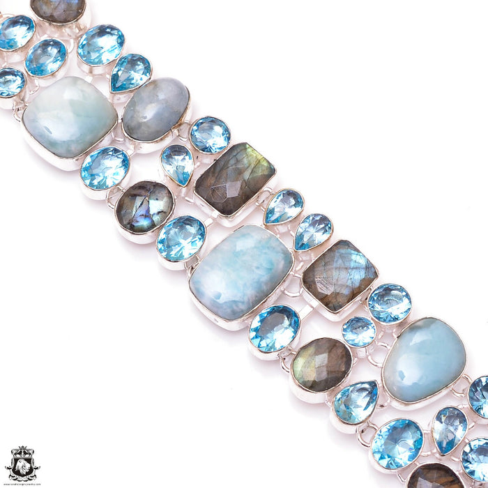 Labradorite Larimar Aquamarine Silver Earrings Bracelet Necklace Set SET1202