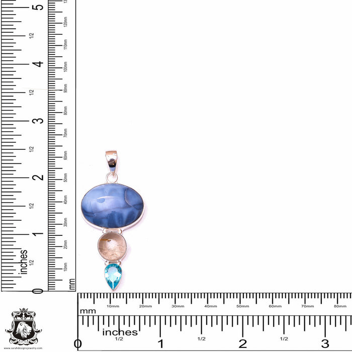 Owyhee Opal Rutile Quartz Aquamarine Pendant & 3MM Italian Chain P9991