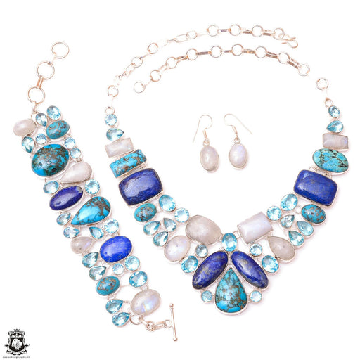 Candelaria Turquoise Lapis Silver Earrings Bracelet Necklace Set SET1211