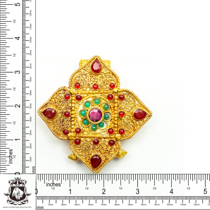 3 Inch Genuine RUBY Emerald LOTUS Ghau Amulet Prayer Box Pendant Np32