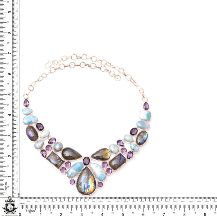 Larimar Labradorite Amethyst Silver Earrings Bracelet Necklace Set SET1234
