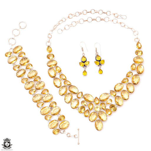 637± Cts Combined Irradiated Genuine Citrine Silver Earrings Bracelet Necklace Set SET1220