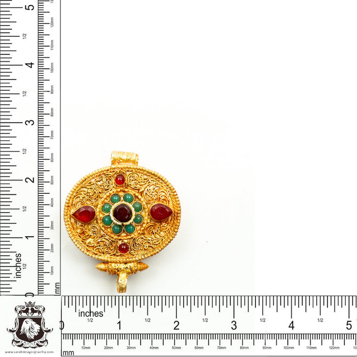2.8 Inch Ruby Emerald Oval Mystic Prayer Box Pendant Np43
