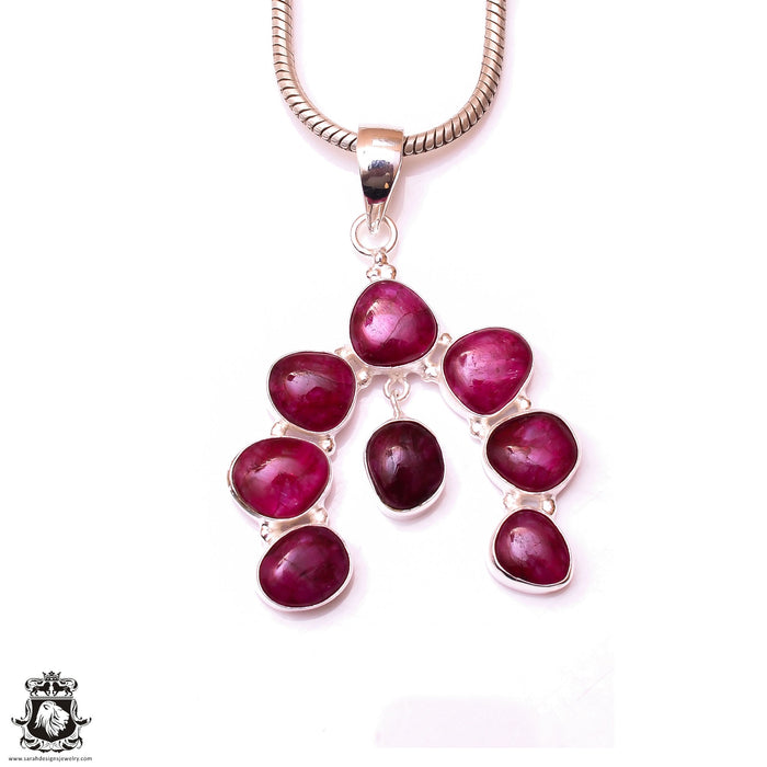 Kashmir Ruby Native Squash Blossom Pendant & 3MM Italian Chain P10067