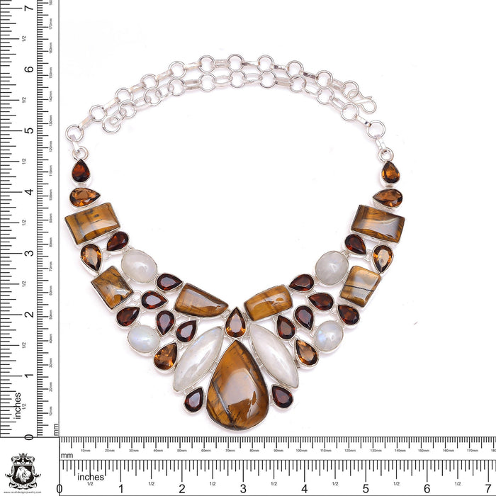 Tiger's Eye Moonstone Champange Citrine Necklace Bracelet Earrings SET1157
