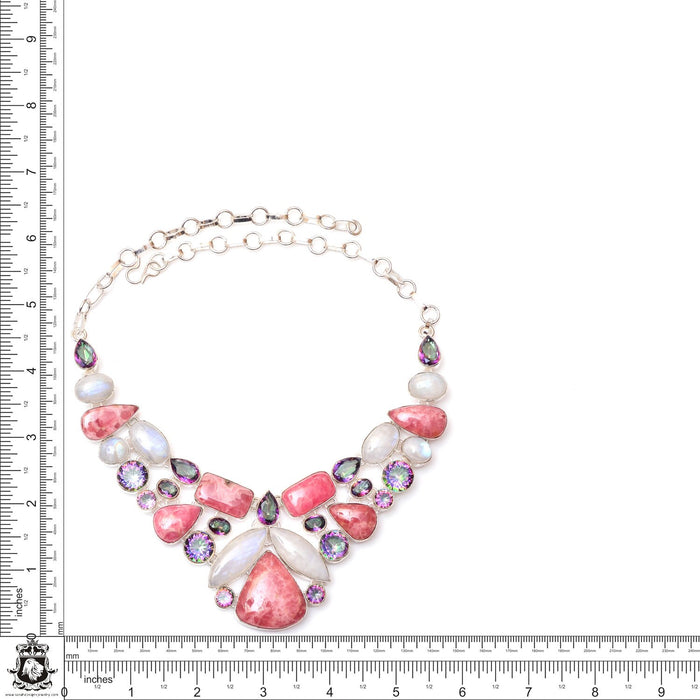 Rhodochrosite Moonstone Mystic Topaz Silver Earrings Bracelet Necklace Set SET1181