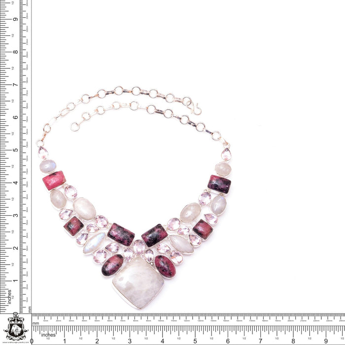 Rhodonite Pink Amethyst Moonstone Silver Earrings Bracelet Necklace Set SET1207