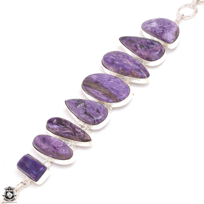 True Purple! Charoite Genuine Gemstone Silver Bracelet B4574
