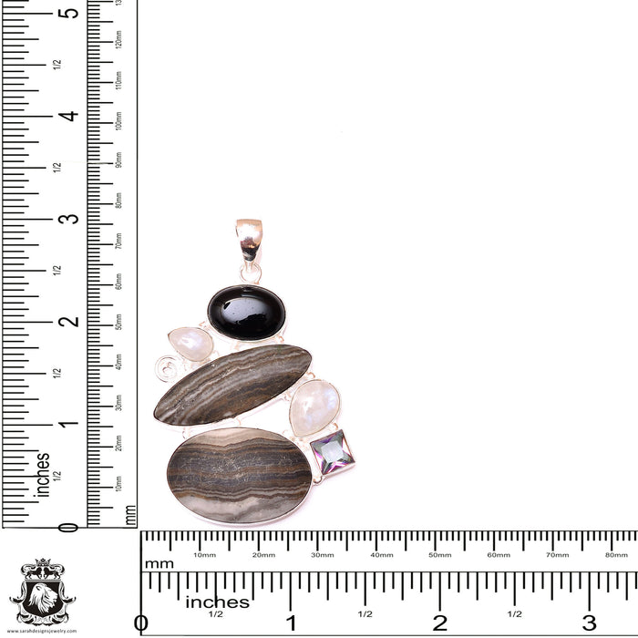 Zebra Dolomite Spinel Moonstone Pendant & 3MM Italian Chain P9561