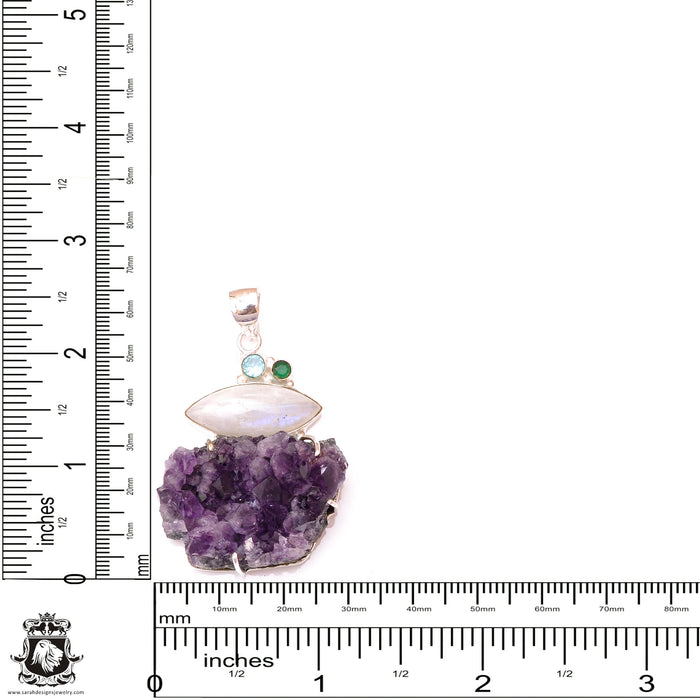 Amethyst Cluster Moonstone Pendant & 3MM Italian Chain P9591