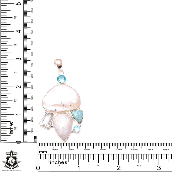 Dendritic Opal Larimar Aquamarine Pendant & 3MM Italian Chain P9599
