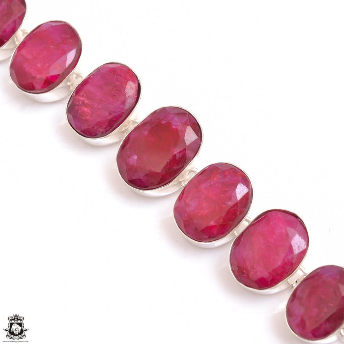 Pure Red! Ceylon Ruby Genuine Gemstone Silver Bracelet B4623