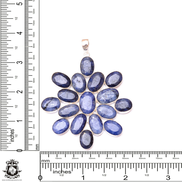 Genuine Ceylon Sapphire Flower Pendant & 3MM Italian Chain P9631