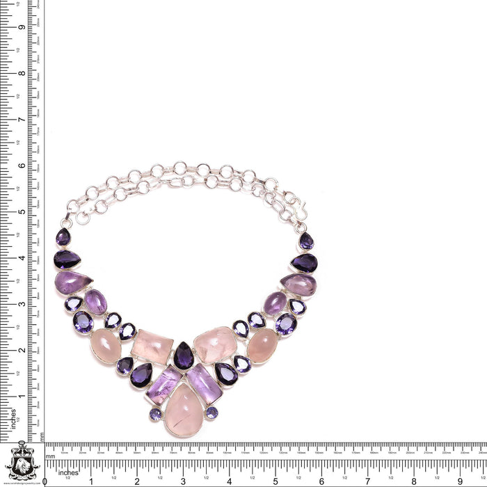 Rose Quartz Amethyst Ametrine Necklace Bracelet Earrings SET1095
