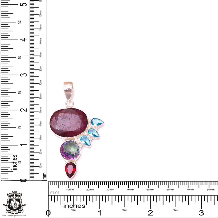 Ruby Aquamarine Pendant & 3MM Italian Chain P9821