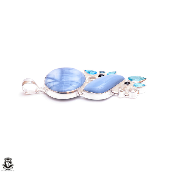 3 Inch Owyhee Opal Blue Topaz Black Tourmaline Pendant & Chain P9476