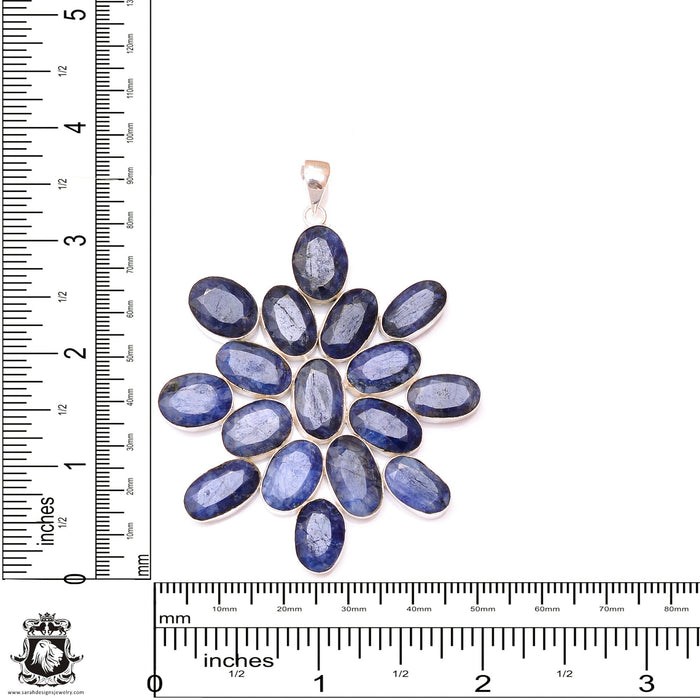 Genuine Sapphire Flower Pendant & 3MM Italian Chain P9634