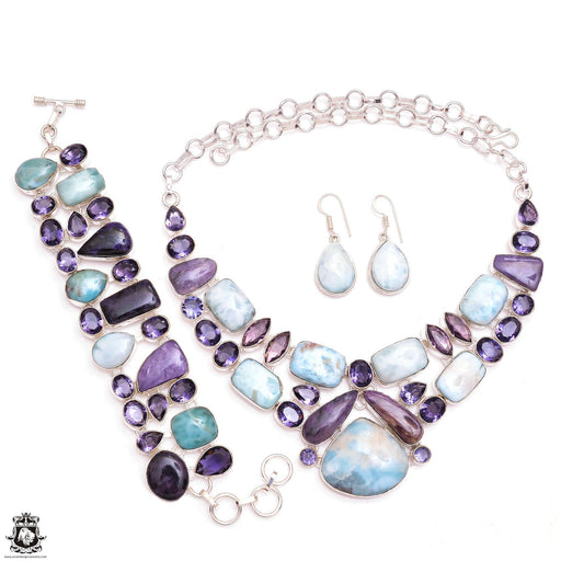 Charoite Amethyst Larimar Abalone Necklace Bracelet Earrings SET1103