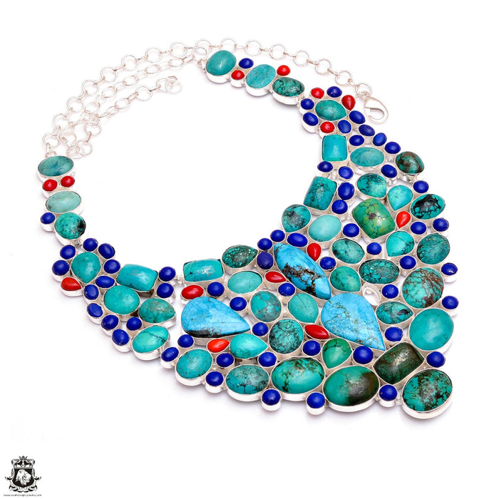 CAN'T Deny This! Number 8 Turquoise Coral Lapis Genuine Gemstone Necklace BNC13