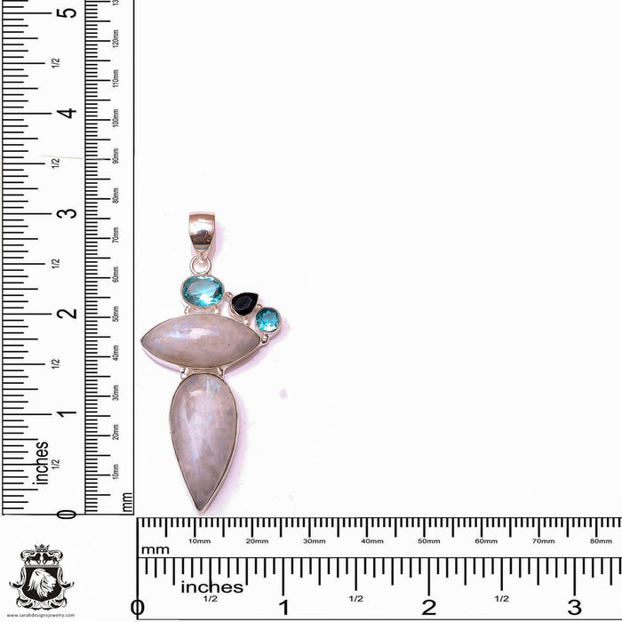 Rainbow Moonstone Aquamarine Pendant & 3MM Italian Chain P9864