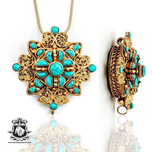 Sleeping Beauty Turquoise Supreme Ghau Amulet Prayer Box Pendant Np14