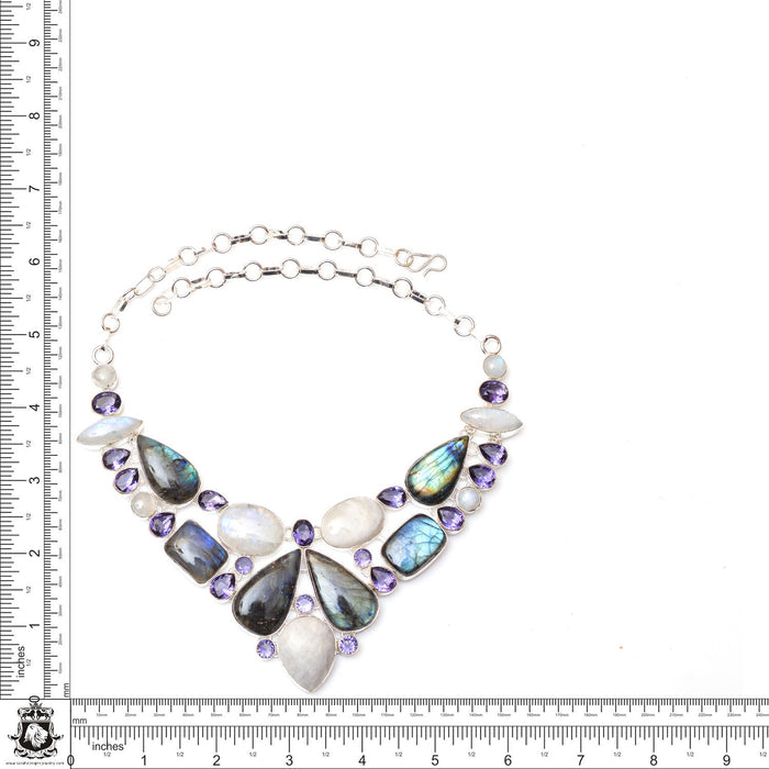 Moonstone Labradorite Amethyst Silver Earrings Bracelet Necklace Set SET1166
