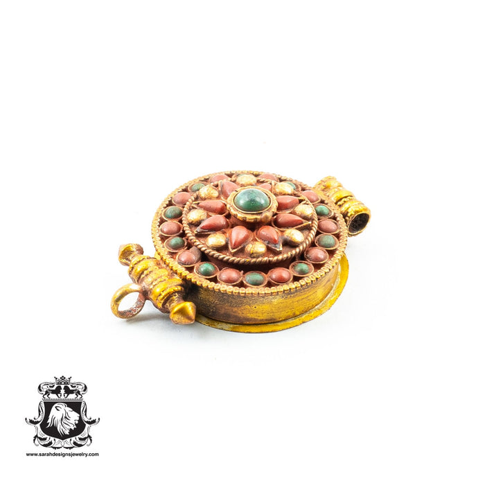 Antique Coral Turquoise GHAU Amulet PRAYER box Pendant Np26