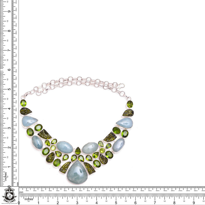 Aquamarine Peridot Bracelet Necklace Dangle Earrings SET1106