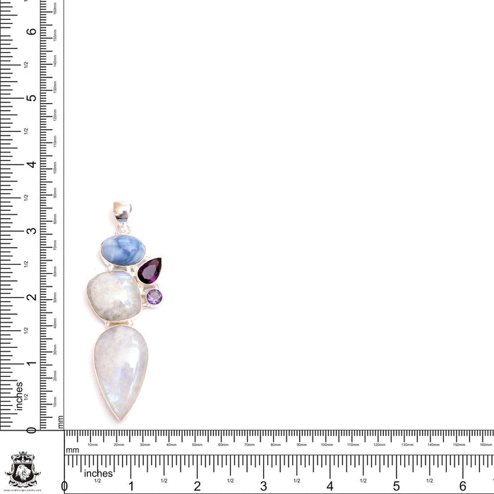 Moonstone Garnet Amethyst Owyhee Opal Garnet Pendant & Chain P9430