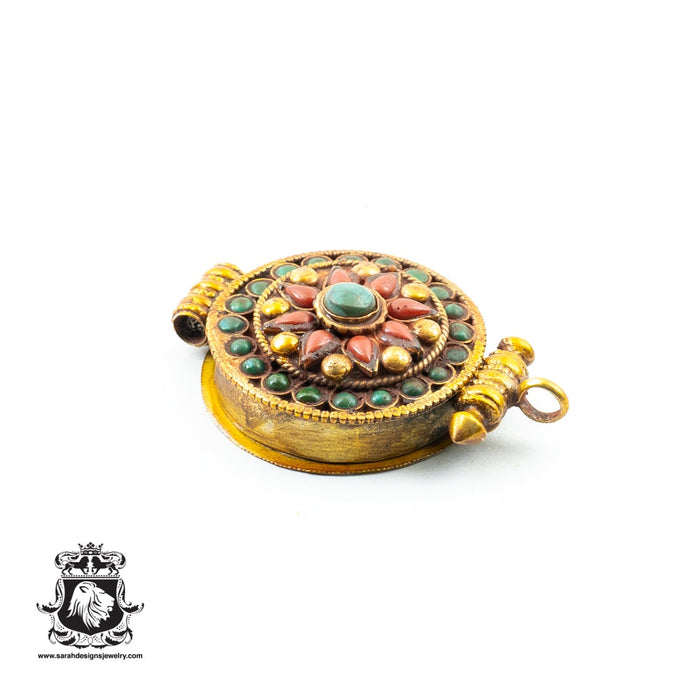 Antique Coral Turquoise Ghau Amulet Prayer Box Pendant Np24