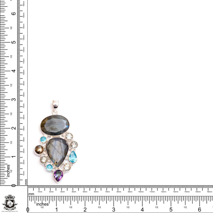 Labradorite Blue Topaz Pearl Mystic Topaz Silver Pendant & Chain P9554