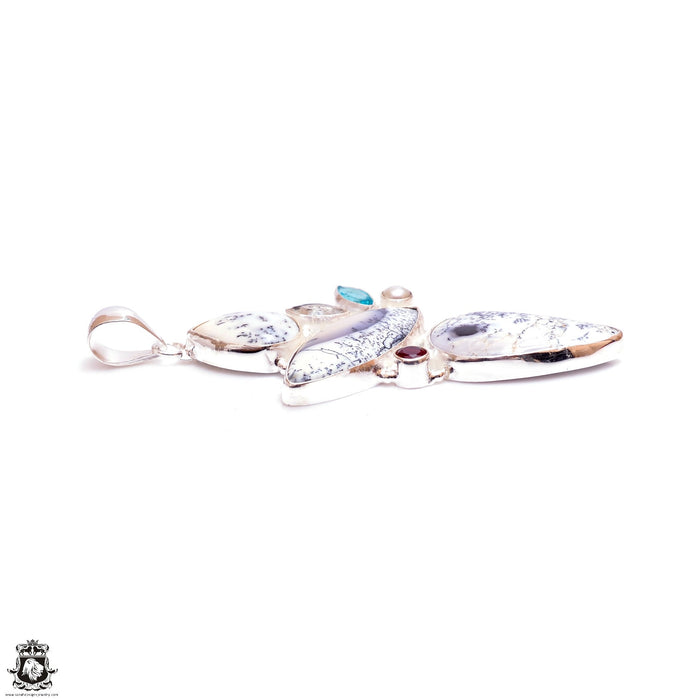 Dendirtic Opal Garnet Blue Topaz Pearl Pendant & Chain P9452