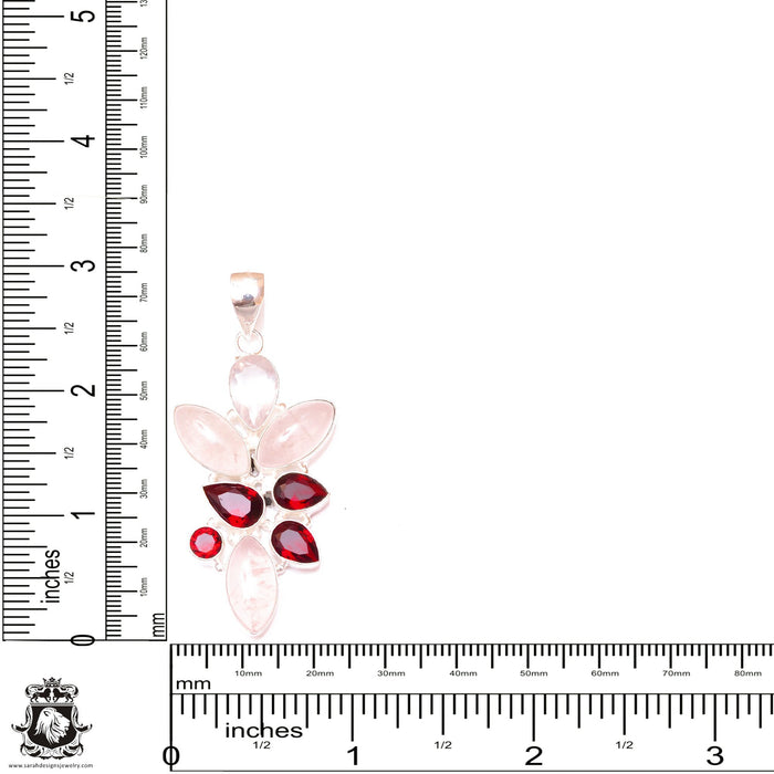 AAA Grade Rose Quartz Garnet Pendant & 3MM Italian Chain P9590