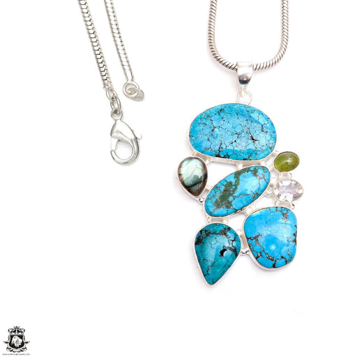 Turquoise Labradorite Number 8 Turquoise Silver Pendant & Chain P9532