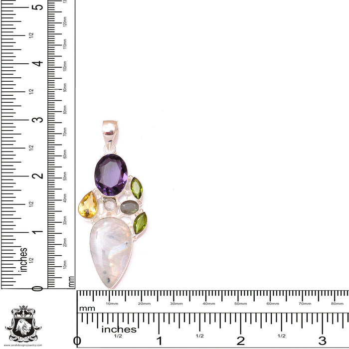 Moonstone Citrine Peridot Labradorite Pendant & 3MM Italian Chain P9572