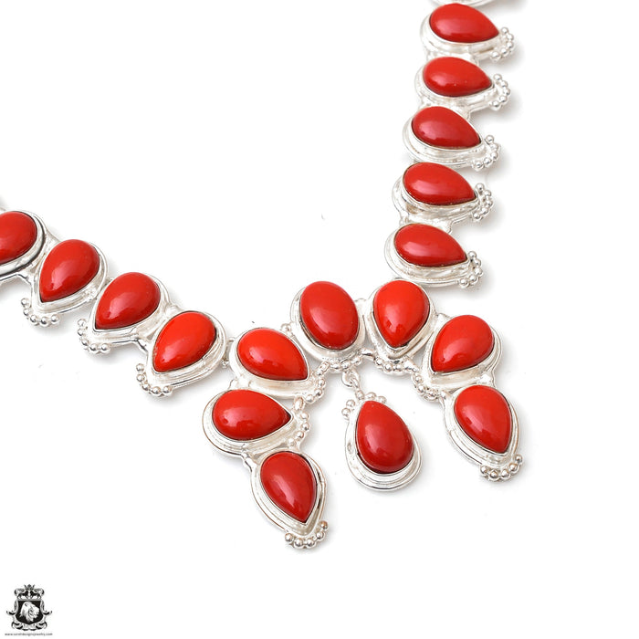 Afghan Red Coral Squash Blossom Statement Necklace BN2
