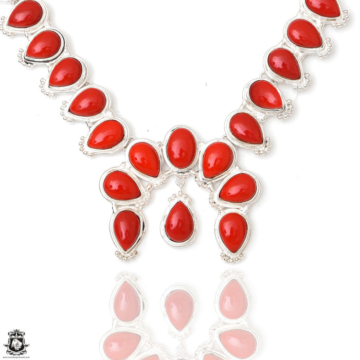 Afghan Red Coral Squash Blossom Statement Necklace BN2