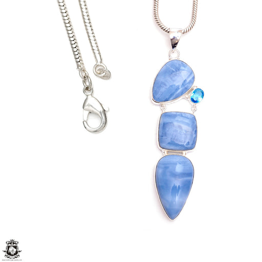 3 Inch Owyhee Opal Blue Topaz Pendant & Chain P9418