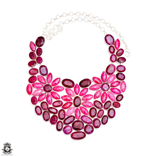 Massive! Pink Moonstone Kashmir Ruby Genuine Gemstone Neclace  BNC10