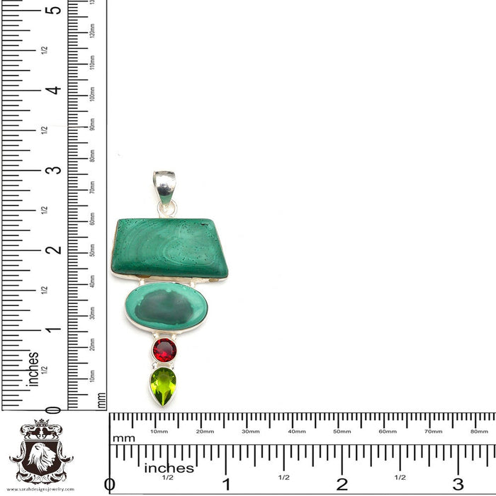 Malachite Peridot Pendant & Chain P9378