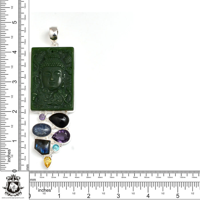 5 Inch Genuine Jade Buddha Pendant 4mm Italian Snake Chain P9073