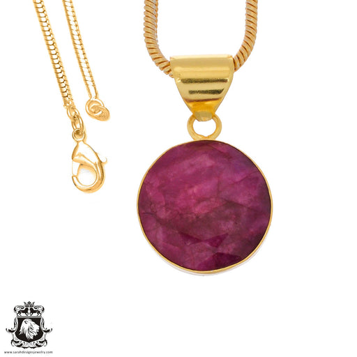 Ceylon Ruby 24K Gold Plated Pendant 3mm Snake Chain GPH1267