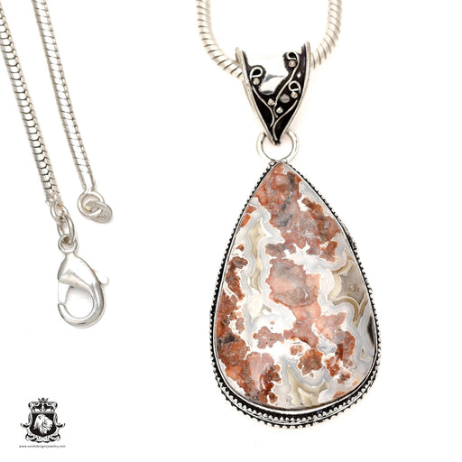 CRAZY Lace AGATE Pendant 4mm Snake Chain V1613