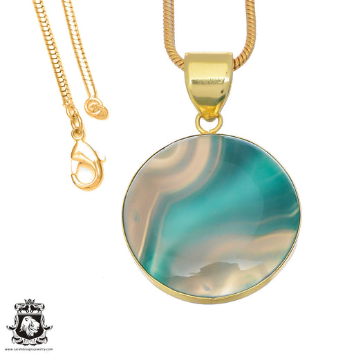 Banded Agate 24K Gold Plated Pendant 3mm Snake Chain GPH848