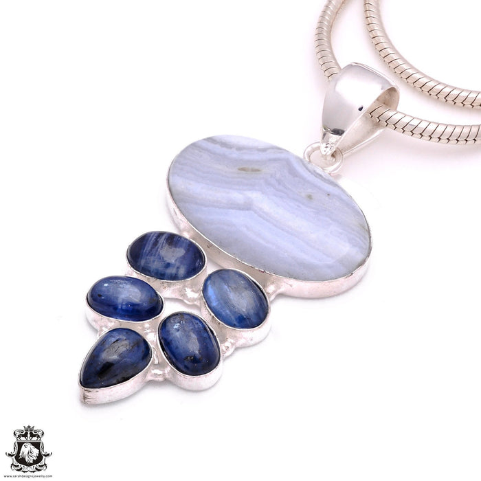 3 Inch Blue Lace Agate Kyanite Pendant 4mm Snake Chain P8076