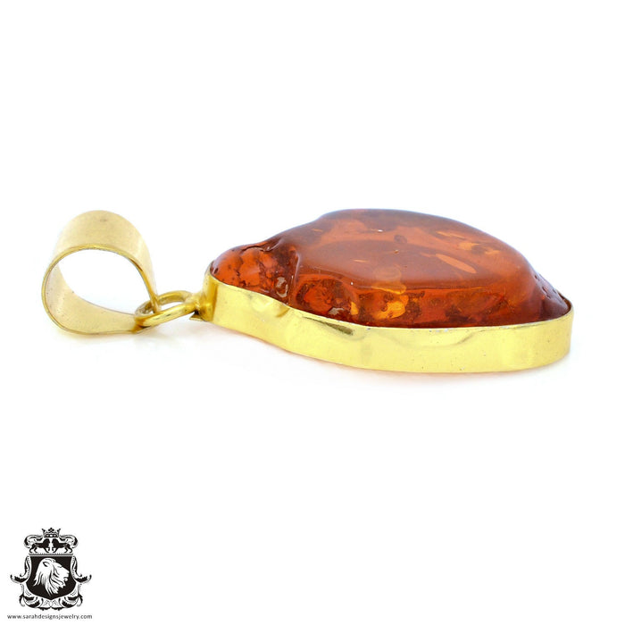 Pressed Cognac Amber 24K Gold Plated Pendant  GPH1322